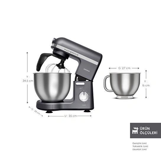 Karaca Mastermaid Chef Pro Çift Kollu Hamur Yoğurma Makinesi Space Gray 1500 W 5L