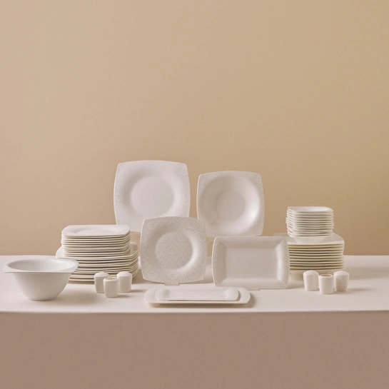 Karaca Fine Pearl Helen 58 Parça 12 Kişilik Kare Yemek Takımı