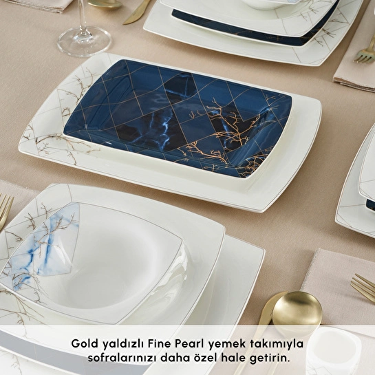 Karaca Fine Pearl Midnight 58 Parça 12 Kişilik Yemek Takımı Gold