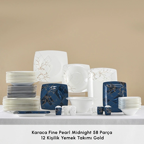 Karaca Fine Pearl Midnight 58 Parça 12 Kişilik Yemek Takımı Gold