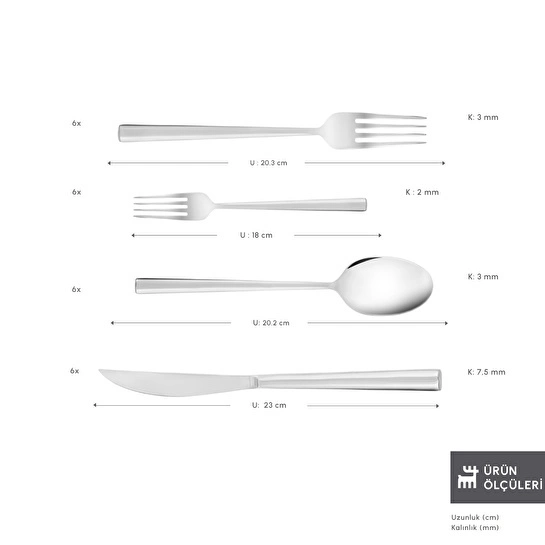 Karaca Milas 6 Kişilik 24 Parça Çatal Kaşık Bıçak Seti