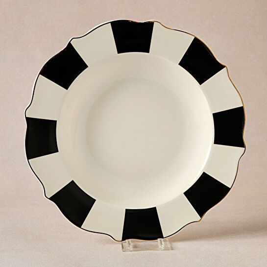 Karaca New Romantic Kalın Çizgili Çukur Tabak 24 cm Siyah