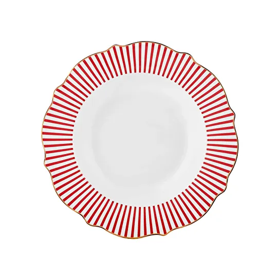 Karaca New Romantic Kırmızı İnce Çizgili Çukur Tabak 24 cm