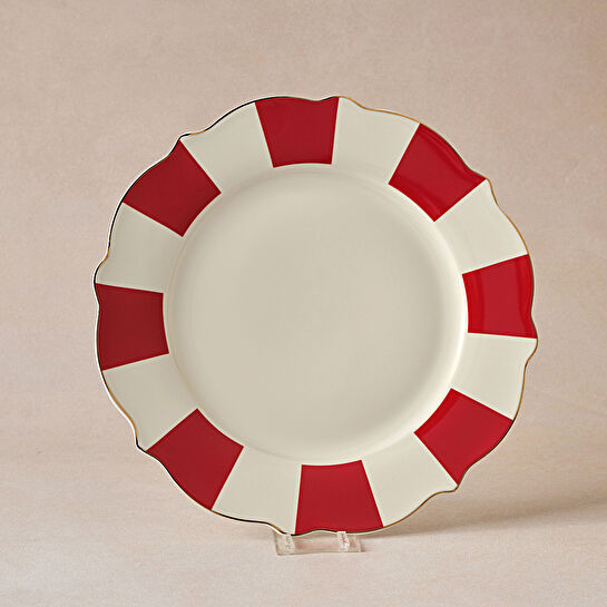 Karaca New Romantic Kalın Çizgili Pasta Tabağı 21 cm Kırmızı 