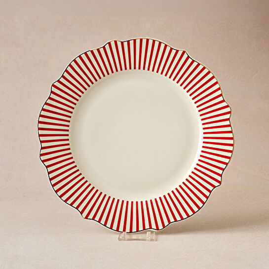 Karaca New Romantic İnce Çizgili Pasta Tabağı 21 cm Kırmızı