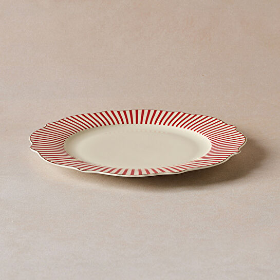 Karaca New Romantic İnce Çizgili Pasta Tabağı 21 cm Kırmızı