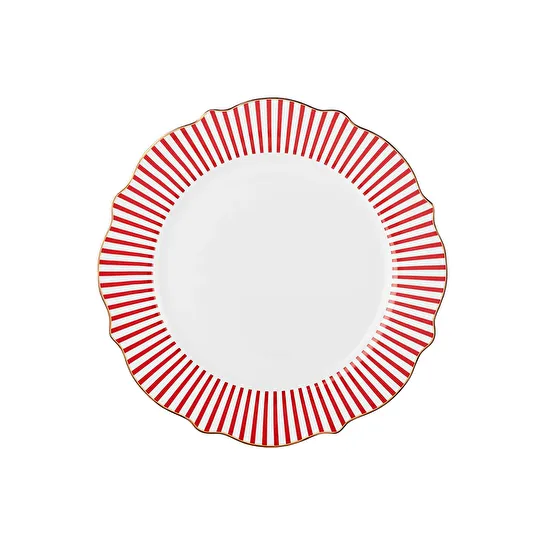 Karaca New Romantic İnce Çizgili Pasta Tabağı 21 cm Kırmızı