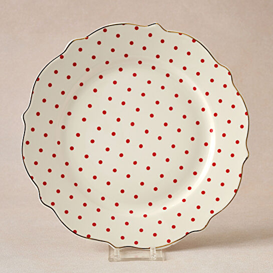 Karaca New Romantic Puantiyeli Pasta Tabağı 21 cm Kırmızı