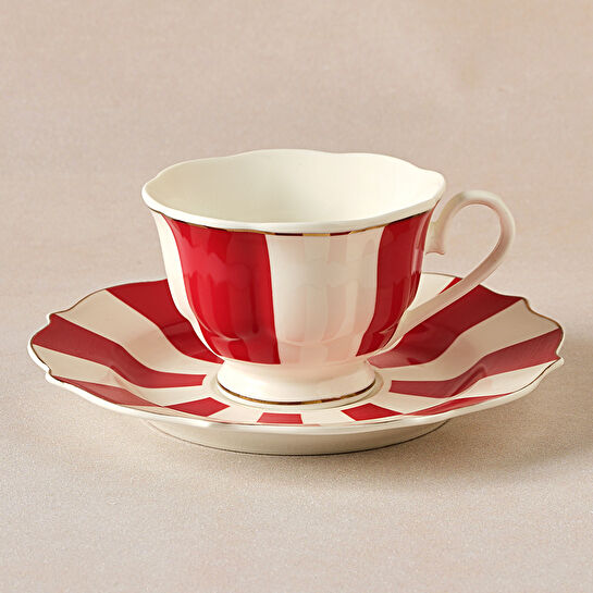 Karaca New Romantic Kalın Çizgili Çay Fincanı 220 ml Kırmızı