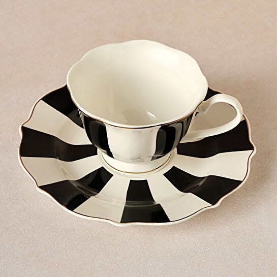 Karaca New Romantic Kalın Çizgili Çay Fincanı 220 ml Siyah