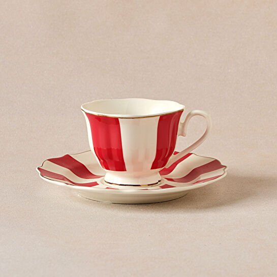 Karaca New Romantic Kalın Çizgili Kahve Fincanı 90 ml Kırmızı 