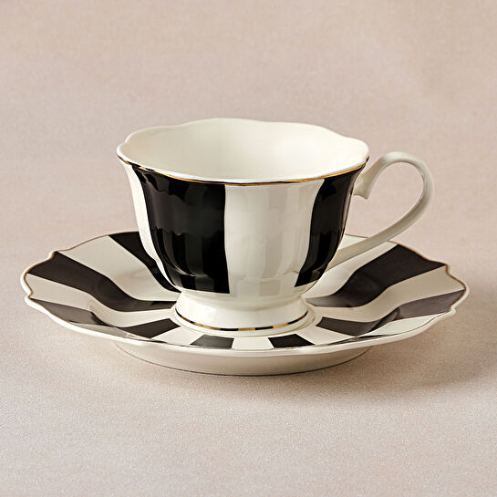 Karaca New Romantic Kalın Çizgili Kahve Fincanı 90 ml Siyah
