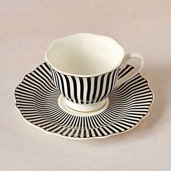 Karaca New Romantic İnce Çizgili Kahve Fincanı 90 ml Siyah 