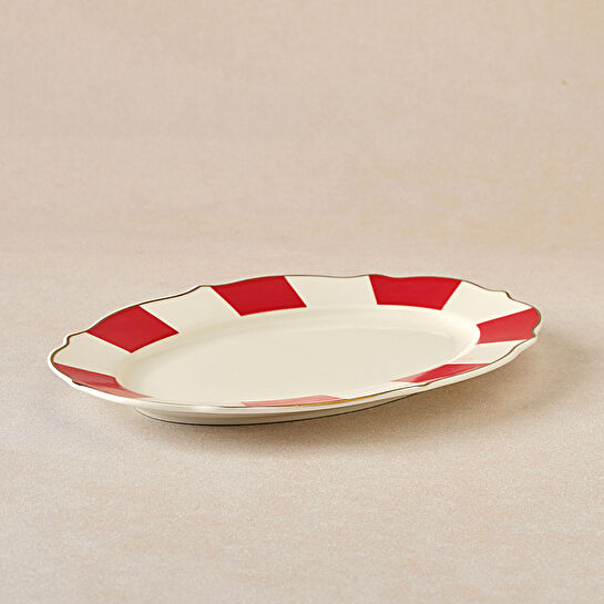 Karaca New Romantic Kalın Çizgili Kayık Tabak 20 cm Kırmızı