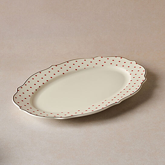 Karaca New Romantic Puantiyeli Kayık Tabak 30 cm Kırmızı