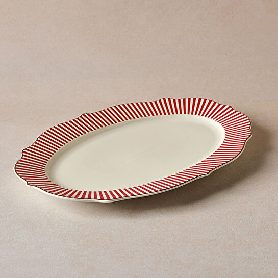 Karaca New Romantic İnce Çizgili Kayık Tabak 36 Cm Kırmızı 