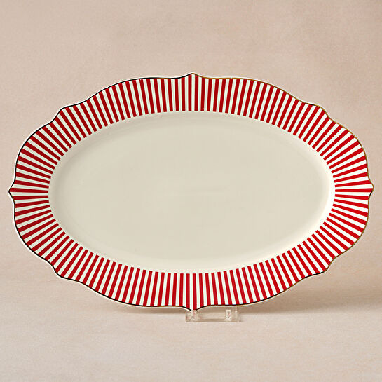 Karaca New Romantic İnce Çizgili Kayık Tabak 36 Cm Kırmızı 