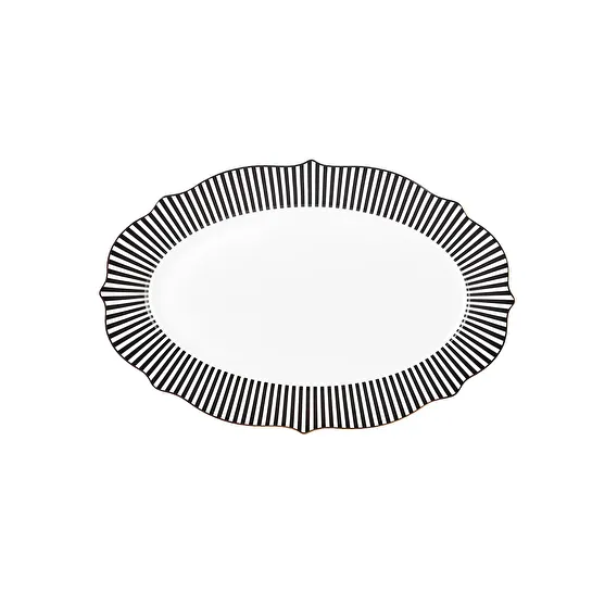 Karaca New Romantic İnce Çizgili Kayık Tabak 36 cm Siyah