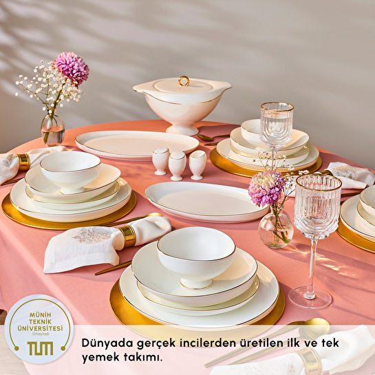 Karaca Red Carpet Collection Fine Pearl Extra Wilderness 55 Parça 12 Kişilik Yemek Takımı Gold