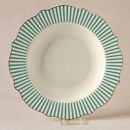 Karaca New Romantic İnce Çizgili Çukur Tabak 24 Cm Yeşil