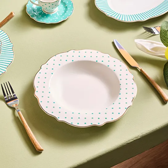 Karaca New Romantic Puantiyeli Çukur Tabak 24 cm Yeşil