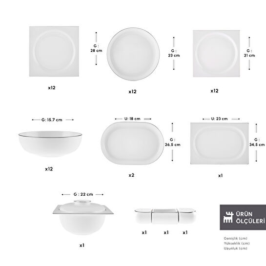 Karaca Red Carpet Collection Fine Pearl Extra Nish 58 Parça 12 Kişilik Yemek Takımı Platin