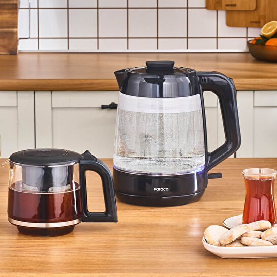 Karaca Glass Tea XL 2 in 1 Cam Çay Makinesi Shiny Black