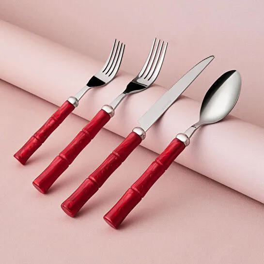 Karaca Ember Kırmızı 6 Kişilik 24 Parça Çatal Kaşık Bıçak Seti 