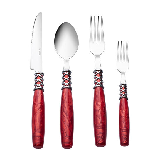 Karaca Lucas Kırmızı 6 Kişilik 24 Parça Çatal Kaşık Bıçak Takımı