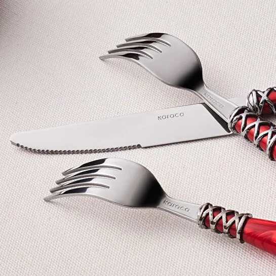 Karaca Lucas Kırmızı 6 Kişilik 24 Parça Çatal Kaşık Bıçak Takımı