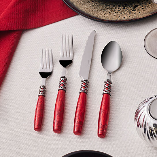 Karaca Lucas Kırmızı 6 Kişilik 24 Parça Çatal Kaşık Bıçak Takımı