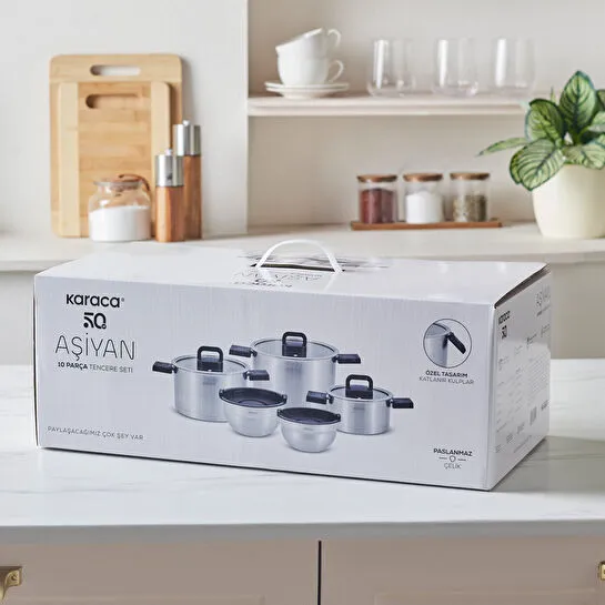Karaca Aşiyan Katlanabilir Kulplu 10 Parça Çelik Tencere Seti