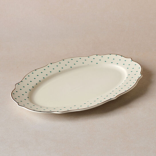 Karaca New Romantic Yeşil Puantiyeli Kayık Tabak 30cm