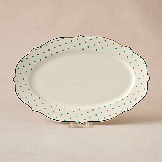 Karaca New Romantic Yeşil Puantiyeli Kayık Tabak 30cm