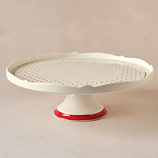 Karaca New Romantic Puantiyeli Kek Standı 30 Cm Kırmızı