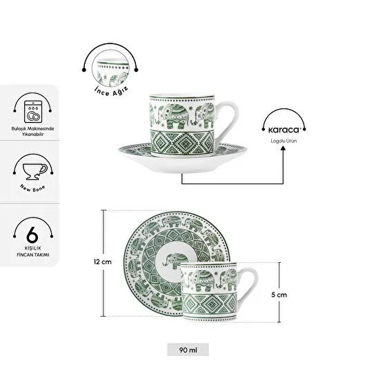 Karaca Teri 6 Kişilik Kahve Fincanı 90 ml