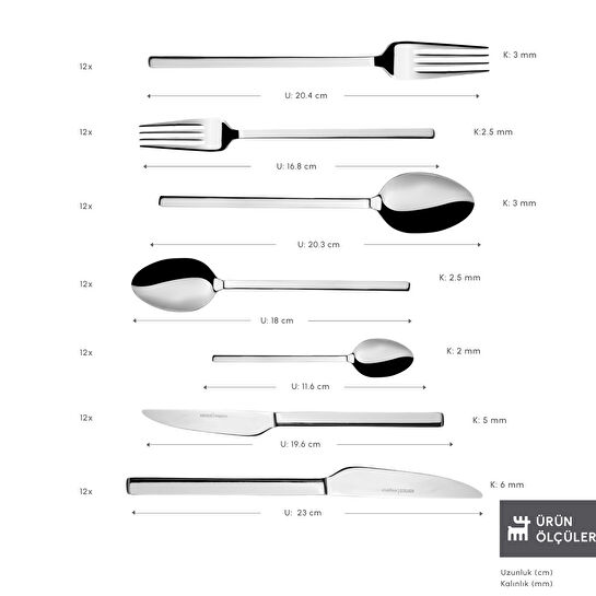 Karaca Elegance Pallas Platin 12 Kişilik 84 Parça Çatal Kaşık Bıçak Takımı
