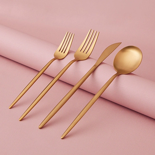 Apricot Faro Matte Gold 24 Parça 6 Kişilik Çatal Kaşık Bıçak Kutulu