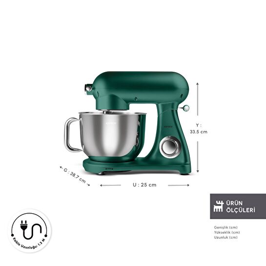 Karaca Powercast Chef Döküm Stand Mikser Pine Green Mutfak Şefi 1800W 6,2 Lt