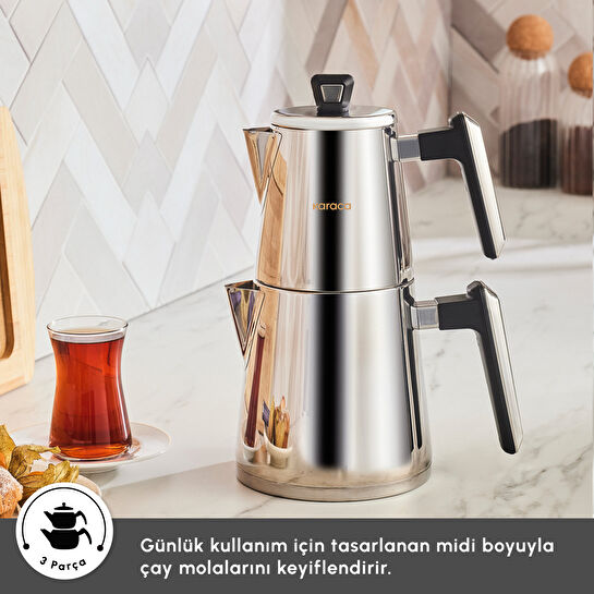 Karaca Powersteel Pro 316+ Space Midi Çelik İndüksiyon Tabanlı Çaydanlık Takımı