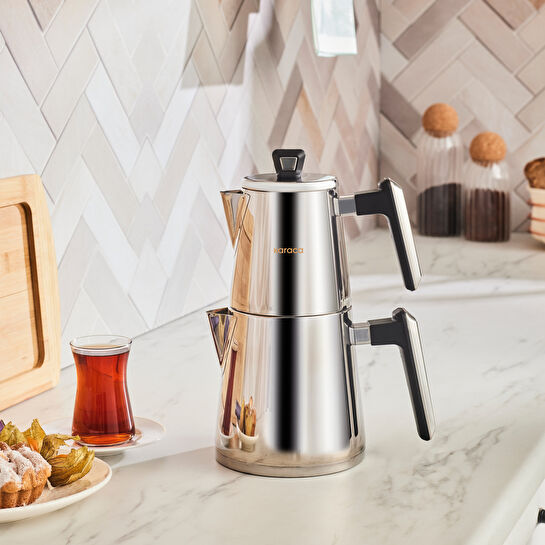 Karaca Powersteel Pro 316+ Space Midi Çelik İndüksiyon Tabanlı Çaydanlık Takımı 