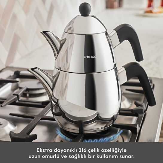 Karaca Powersteel Pro 316+ Tokyo Midi Çelik İndüksiyon Tabanlı Çaydanlık Takımı