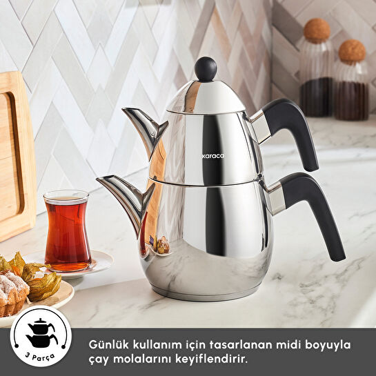 Karaca Powersteel Pro 316+ Tokyo Midi Çelik İndüksiyon Tabanlı Çaydanlık Takımı