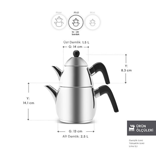 Karaca Powersteel Pro 316+ Tokyo Midi Çelik İndüksiyon Tabanlı Çaydanlık Takımı