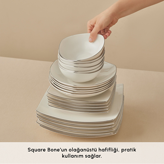 Karaca Square Bone Lucia 60 Parça 12 Kişilik Yemek Takımı Platin