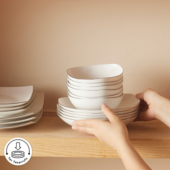 Karaca Square Bone Lucia 60 Parça 12 Kişilik Yemek Takımı Platin