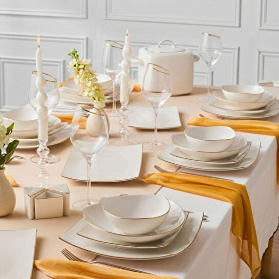 Karaca Square Bone Lucia 60 Parça 12 Kişilik Kare Yemek Takımı