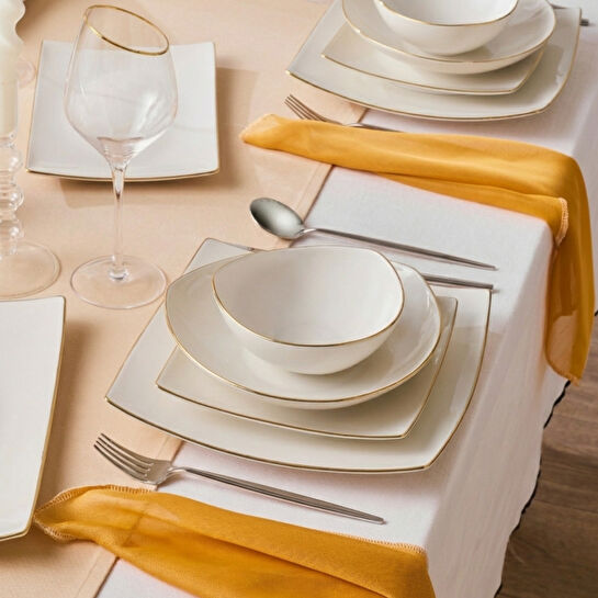 Karaca Square Bone Lucia 60 Parça 12 Kişilik Kare Yemek Takımı