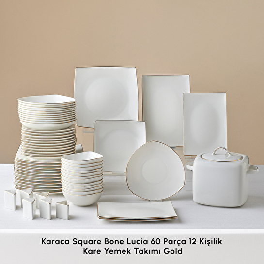 Karaca Square Bone Lucia 60 Parça 12 Kişilik Kare Yemek Takımı