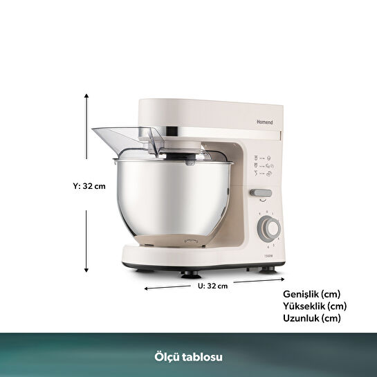 Homend Profashion 3063H Hamur Yoğurma Makinesi Krem 1500W 5L
